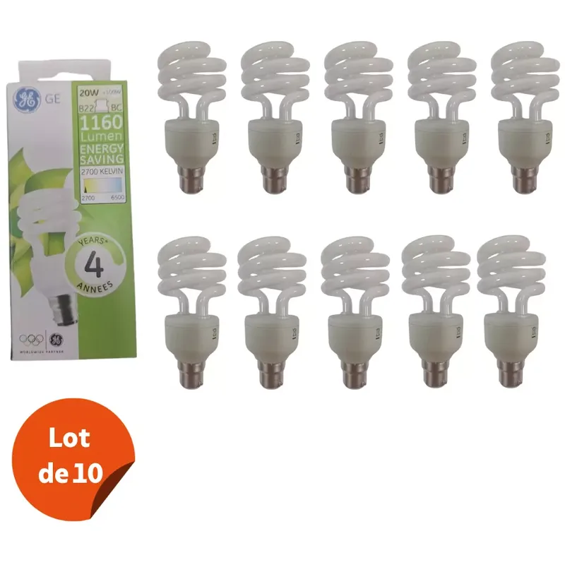 Lot De 10 Lampes Economique Spiral 20w B22