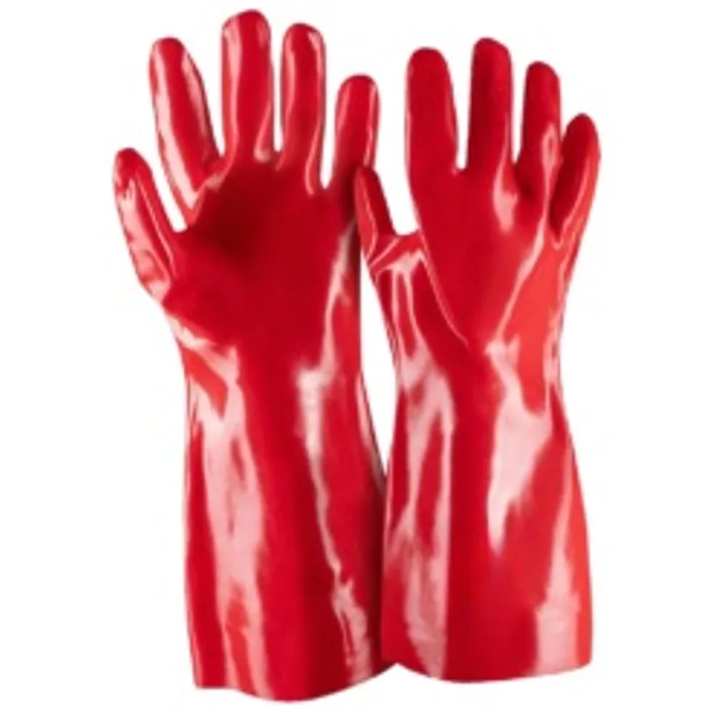 Gants PVC rouge, manchette longue