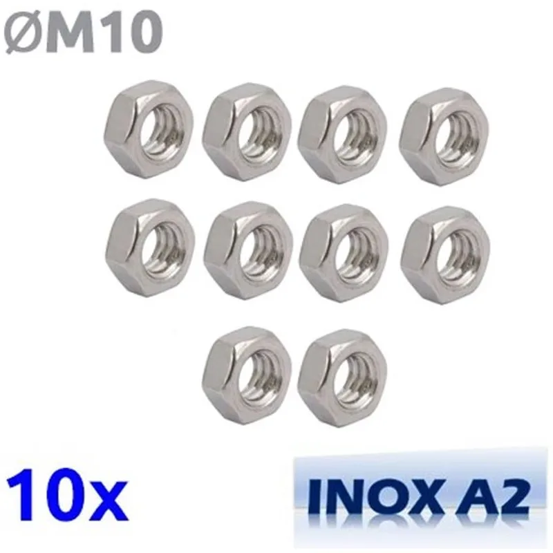 Pack de 10 écrous M10 en INOX A2 TOROZER