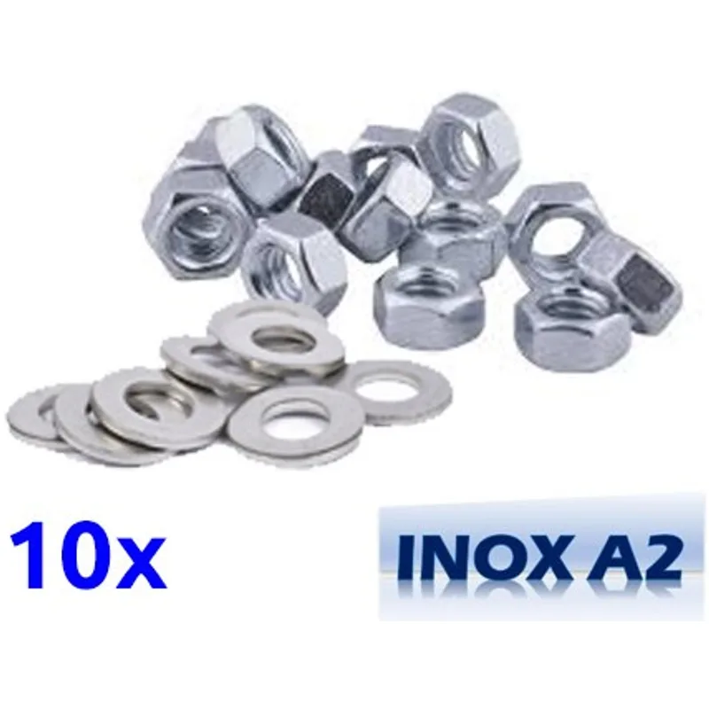 Pack de 10 écrous et rondelles M6 en INOX TOROZER