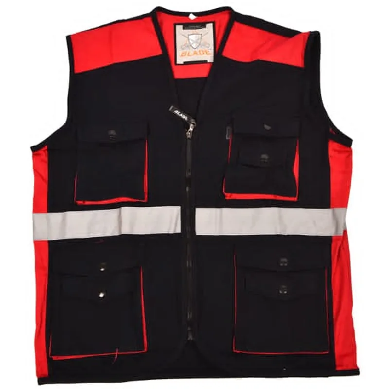 Gilet multipoches à bandes rétroréfléchissantes noir et rouge