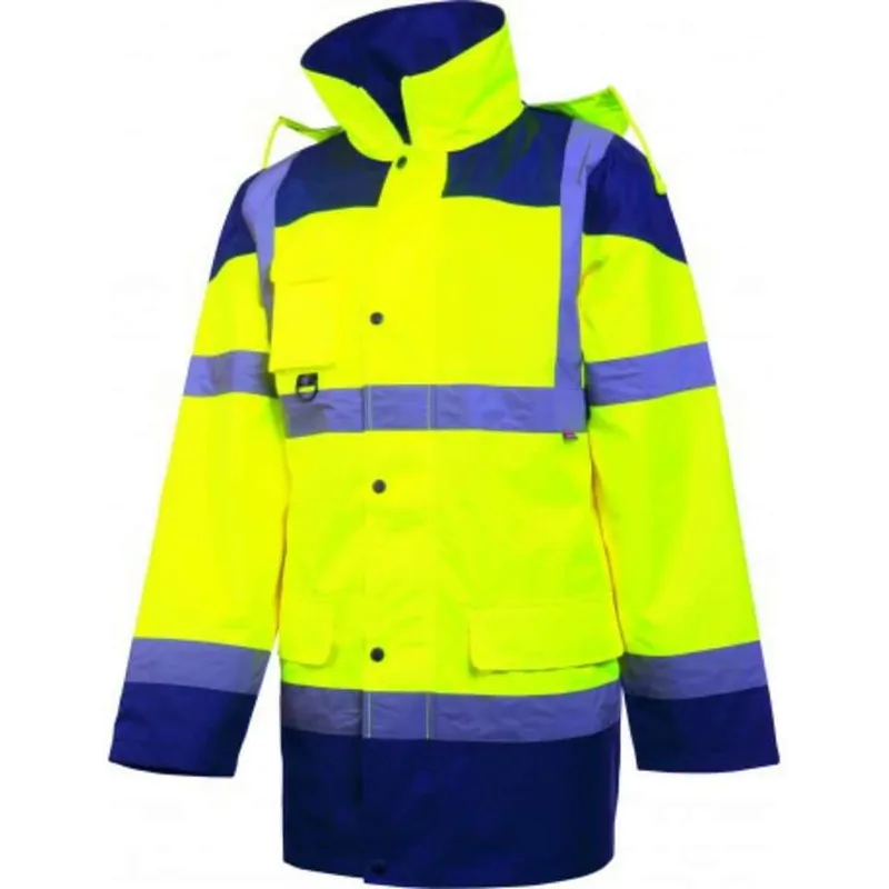 Parka de signalisation jaune fluorescent et bleu marine