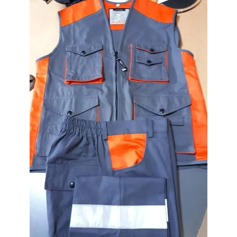 Ensemble gilet et pantalon de travail gris et orange