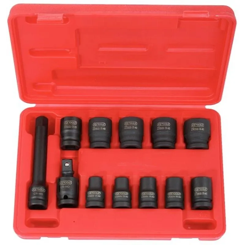 Coffret De Douilles à Chocs 6 Pans 1/2- 10 Douilles, Cardan, Rallonge