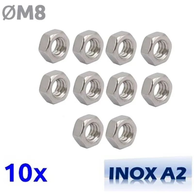 Pack de 10 écrous M8 en INOX A2 TOROZER