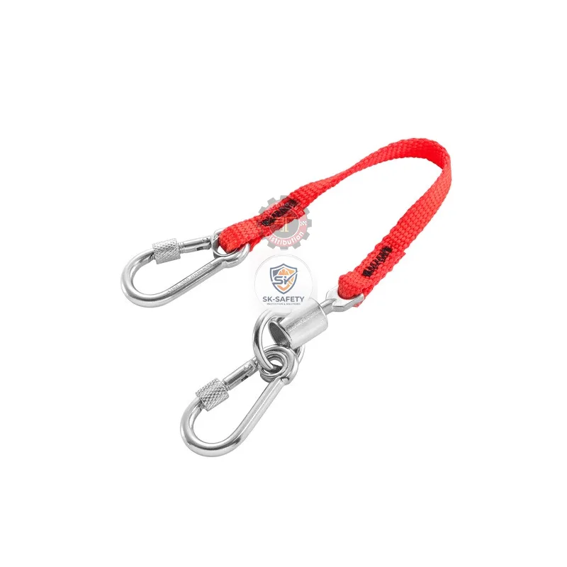 Longe 20 cm mousqueton 50mm en inox à vis et émerillon et mousqueton 60 mm en inox à vis SLS