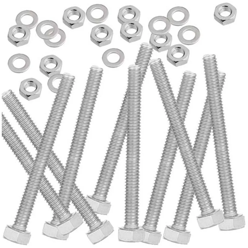 Pack de 10 boulons galvanisés M6x80 avec rondelles et écrous