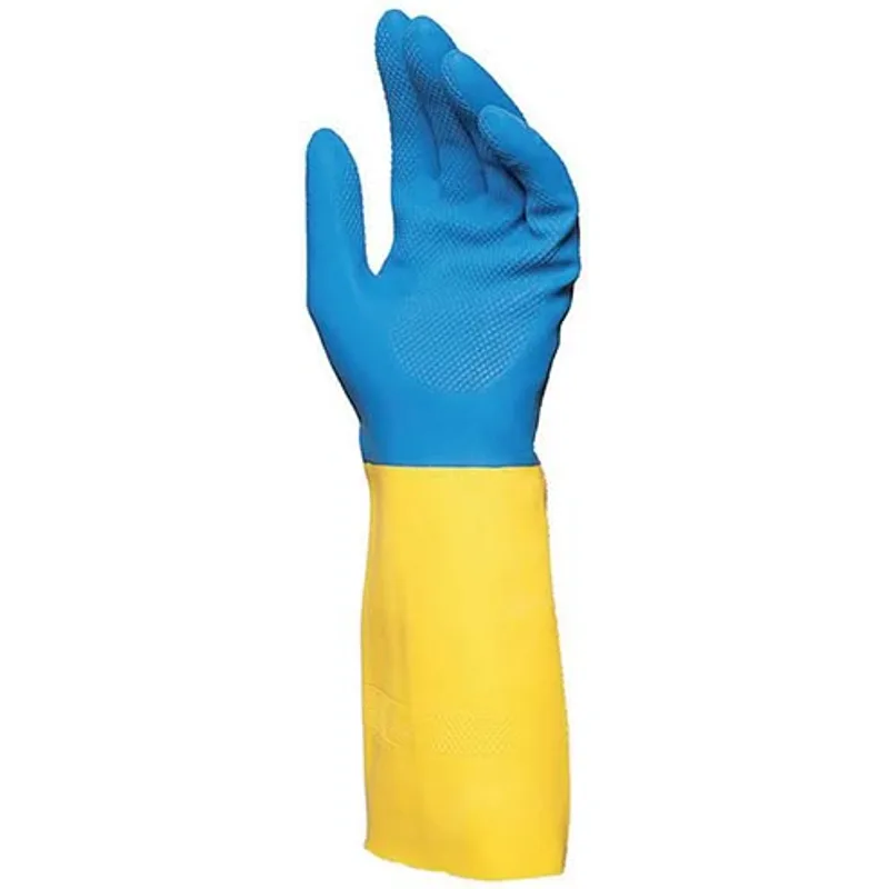 Gant de ménage en latex bicolore bleu et jaune