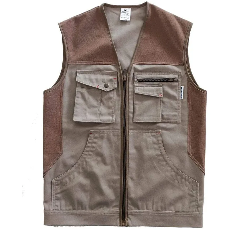Gilet de travail sans manches beige et marron