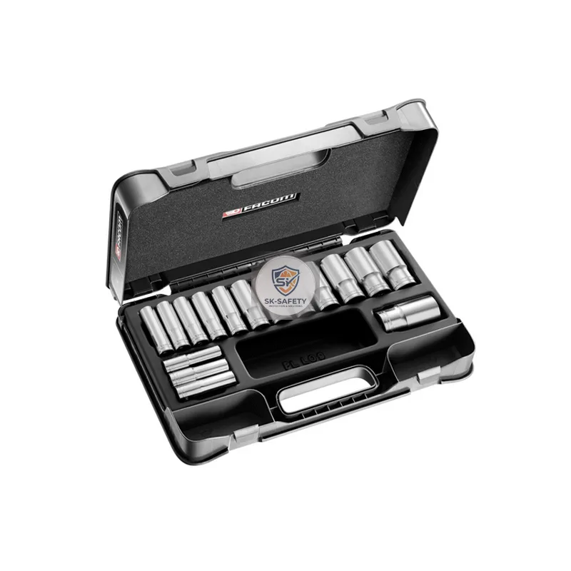 Coffret douilles longues métriques 16 pièces 1/2" 12 pans et 6 pans Facom