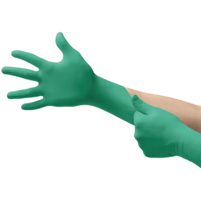 Gants légers en nitrile Ansell TouchNTuff 92-600 avec poignet perlé, résistance aux éclaboussures chimiques, sans poudre, épaisseur 4,7 mil, longueur 240 mm, taille 8, boîte verte de 100