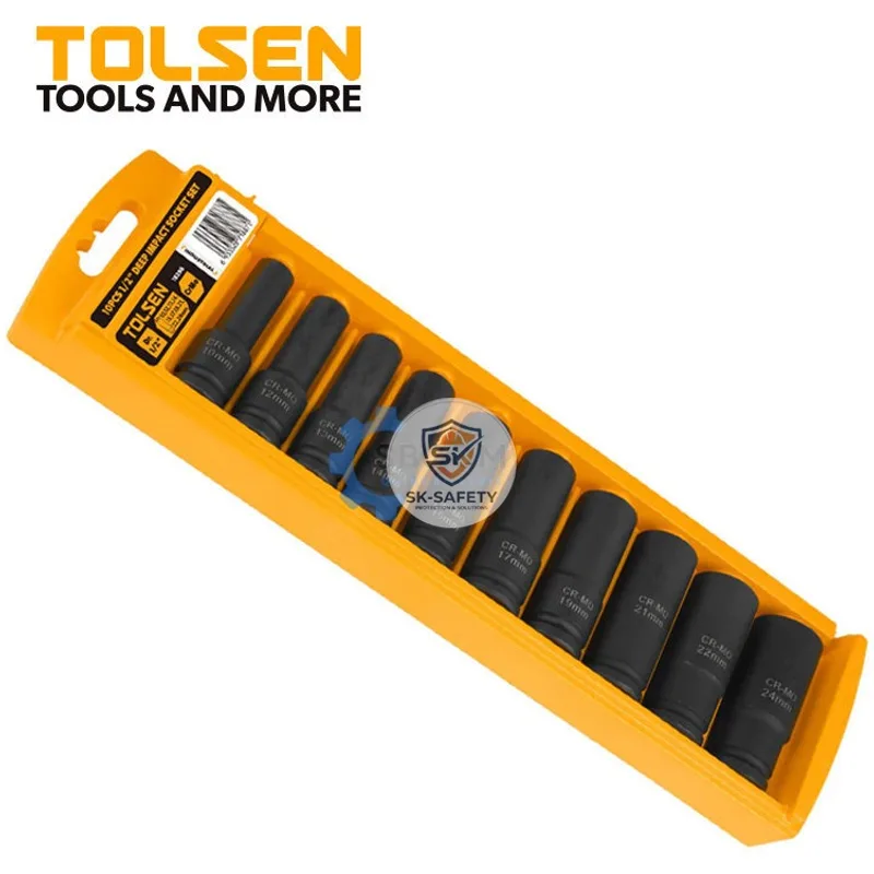 Jeu de 10 Douilles Longues Impcat 1/2 de 10 à 24mm TOLSEN