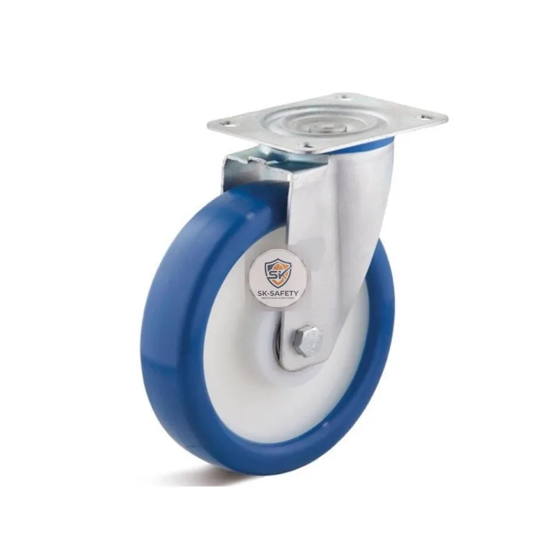 Roue pivotante en polyuréthane Bleu moyeu lisse DN 50 mm