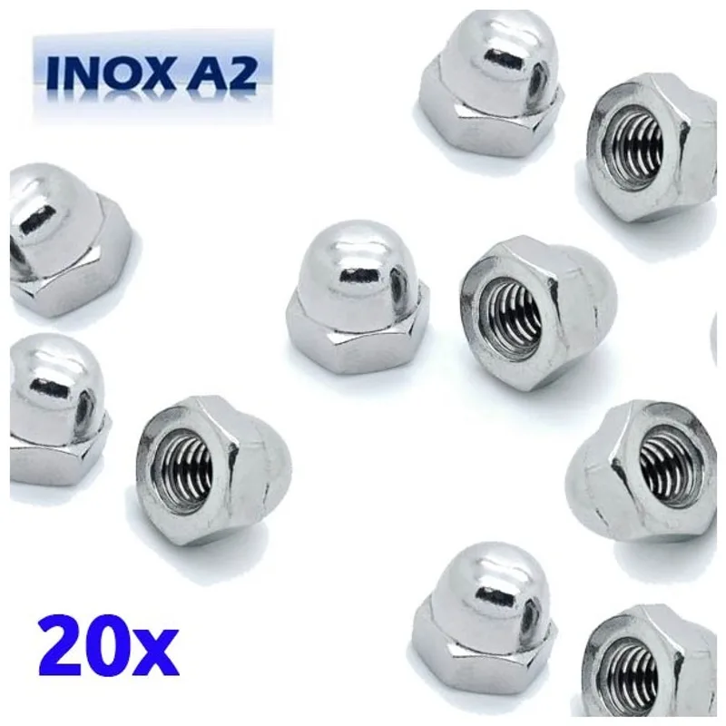Pack de 20 écrous borgnes M6 en INOX A2 TOROZER