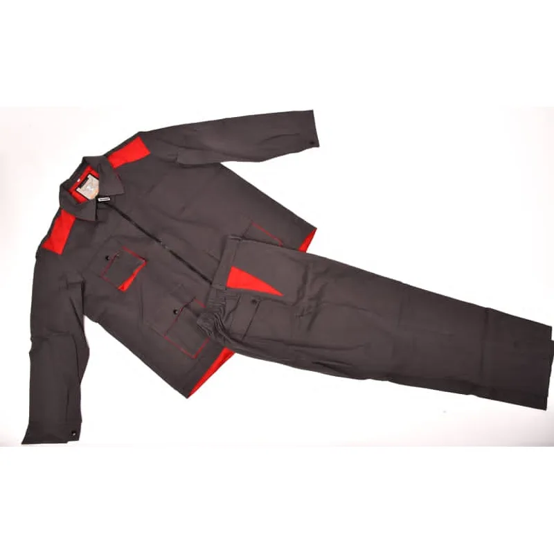 Ensemble veste et pantalon de travail gris et rouge