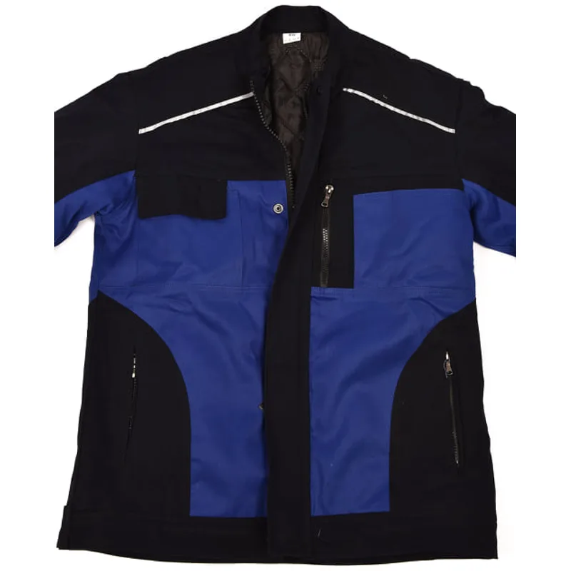 Blouson de travail doublé bimatière noir et bleu roi