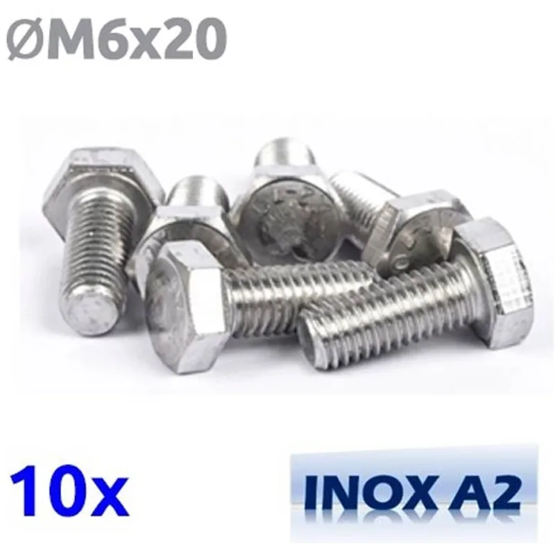 Pack de 10 Boulons tête HEX M6x20 en Inox A2 TOROZER