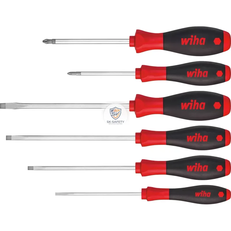 Jeu de 6 tournevis SoftFinish fente et Phillips lame ronde Wiha 07152
