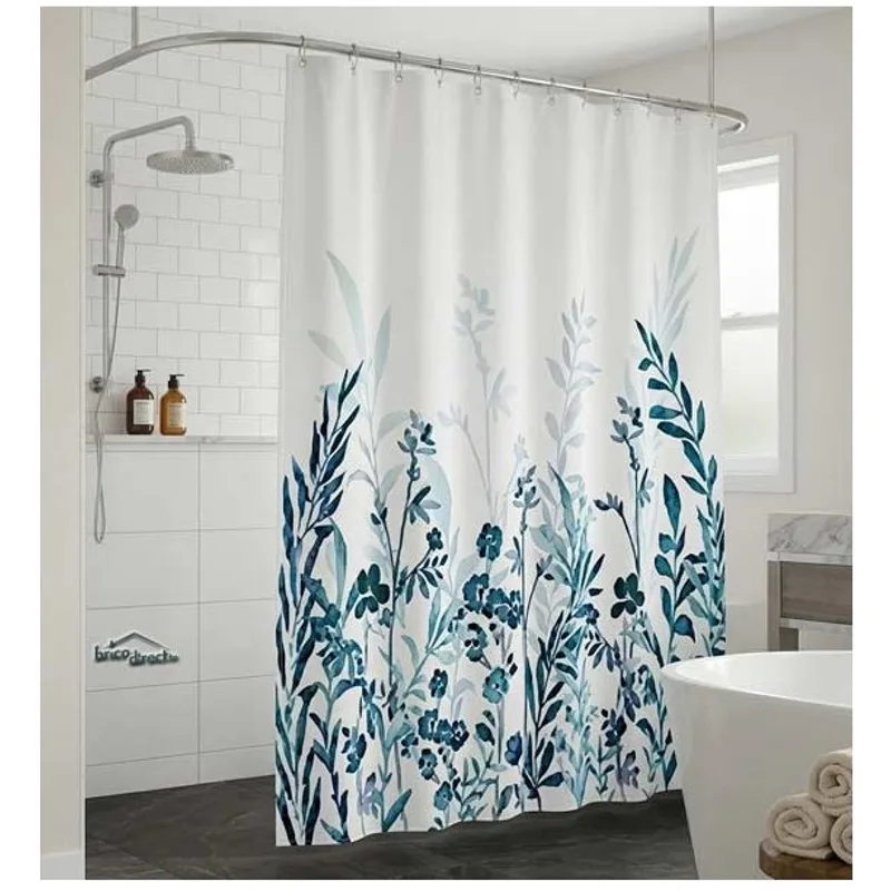 Rideau de douche Bleu Floral Aquarelle 180x200cm
